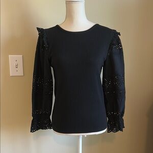 J. Crew Black Ruffled Puff Sleeve Blouse